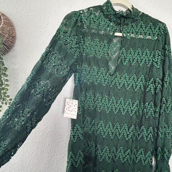 NEW Free People Simone Mock Neck Lace Mini Dress Emerald Green Small Goth Punk - Picture 8 of 9